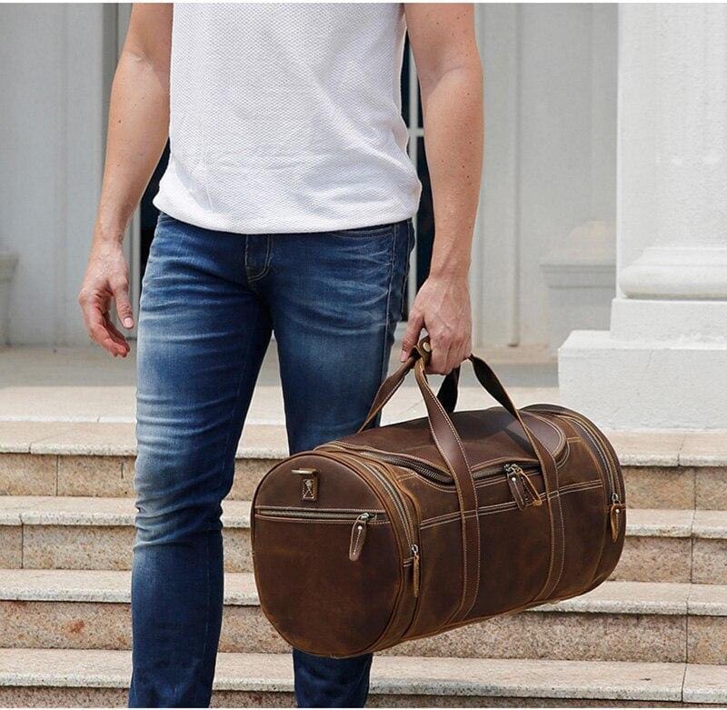 The Wainwright Weekender Round Vintage Leather Weekender 19