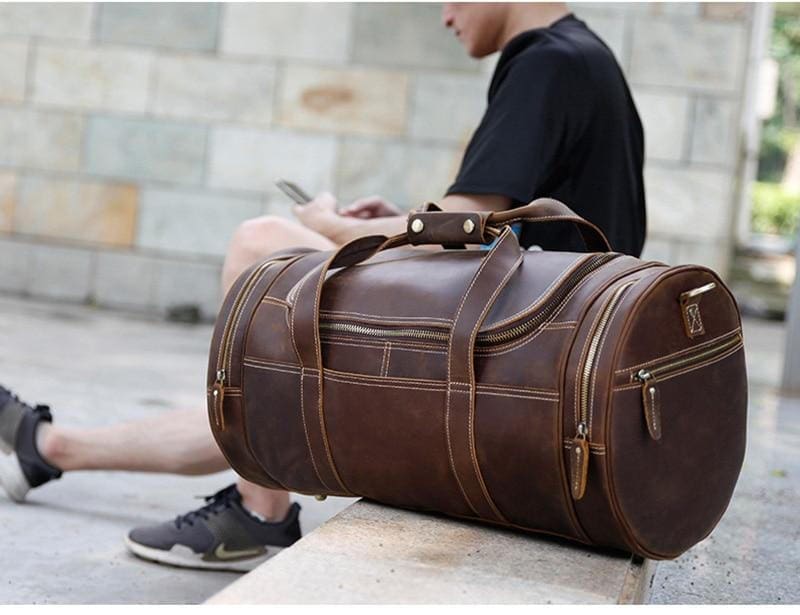 The Wainwright Weekender Round Vintage Leather Weekender 9