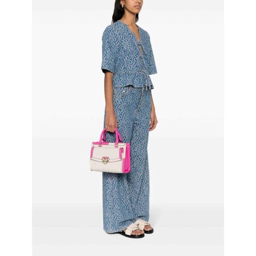 Love Moschino Cream And Pink Top Handle Bag