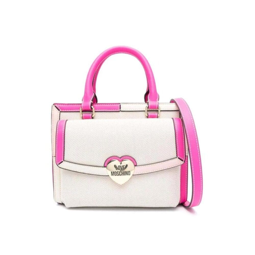 Love Moschino Cream And Pink Top Handle Bag 4