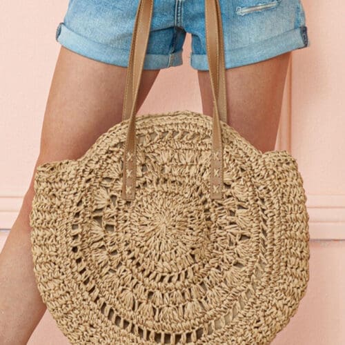 Threaded Pear Mavis Bohemian Straw Woven Round Bag 5
