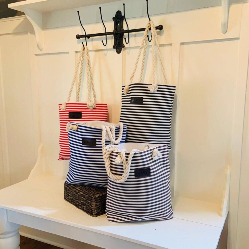 Threaded Pear Striped Canvas Tote Bag 8