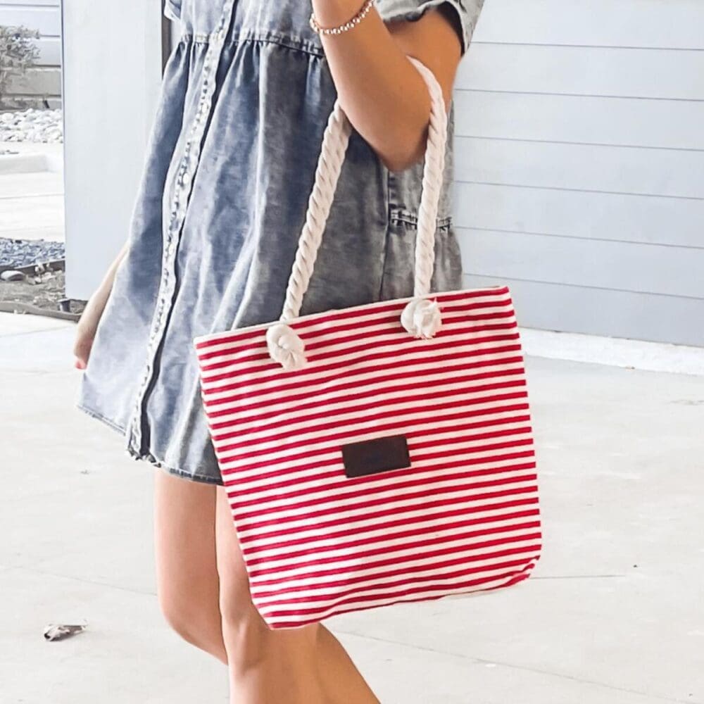 Threaded Pear Striped Canvas Tote Bag 9